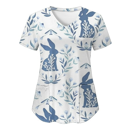 TAIAOJING Women Scrubs Top Casual Easter Bunny V Neck Print Short Sleeve Pocket Loose Top Carer Suit
TAIAOJING Women Scrubs Top Casual Easter Bunny V Neck Print Short Sleeve Pocket Loose Top Carer Suit