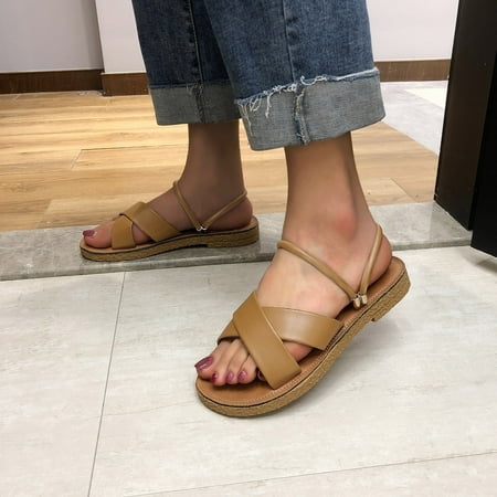 〖Yilirongyumm〗 Brown 39 Sandals Women Flat Women s Sandals Spring Summer And Beach Shoes Fashion Women s Sandals