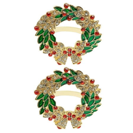 2Pcs Christmas Napkin Clasps Wreath Shaped Napkin Buckles Napkin Rings (Golden)