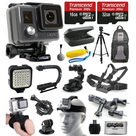 GoPro HD HERO Waterproof Action Camera Camcorder (CHDHA-301) with 48GB Accessories Bundle with Tripod + Backpack + Travel Case + LED Light + Stabilizer Grip + Car Mount + Chest Strap + Head Mount