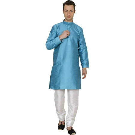 Royal Kurta Men s Cotton Silk Asymmetric Kurta (pl =145_Turquoise_42)