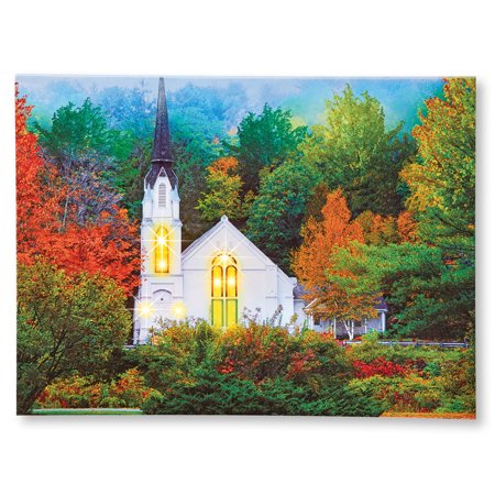 Fall Church Light Up Wall Canvas Art