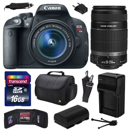 Canon EOS Rebel T5i Digital SLR with 18-55mm STM and EF-S 55-250mm f\/4-5.6 IS II Lens includes 16GB Memory, Large Case, Battery, Charger, Memory Card Wallet, Cleaning Kit (16GB Value Bundle) 8595B003 Canon EOS Rebel T5i Digital SLR with 18-55mm STM and EF-S 55-250mm f\/4-5.6 IS II Lens includes 16GB Memory, Large Case, Battery, Charger, Memory Card Wallet, Cleaning Kit (16GB Value Bundle) 8595B003