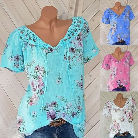 Taluosi Women Short Sleeve T-shirt Flower Print Lace Crochet V Neck Bandage Pullover Blouse
Taluosi Women Short Sleeve T-shirt Flower Print Lace Crochet V Neck Bandage Pullover Blouse