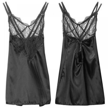 Women s Fire Sexy Lingerie Hollow Lace Deep V Neck Mesh Perspective Sling Dress