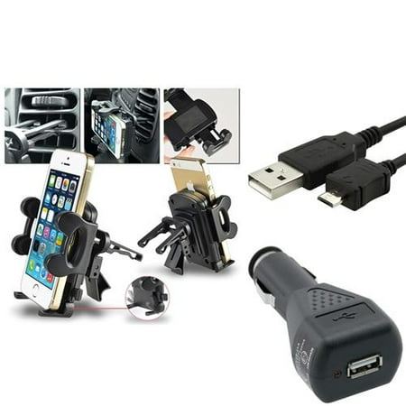 Insten 3-1 Air Vent Holder+Micro USB Cable for Samsung Galaxy S4 SIV i9500 Note 2 N7100