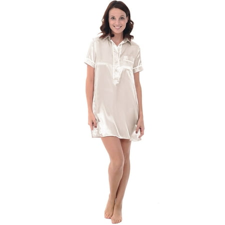 Alexander Del Rossa Womens Satin Sleepshirt Biscotti Large