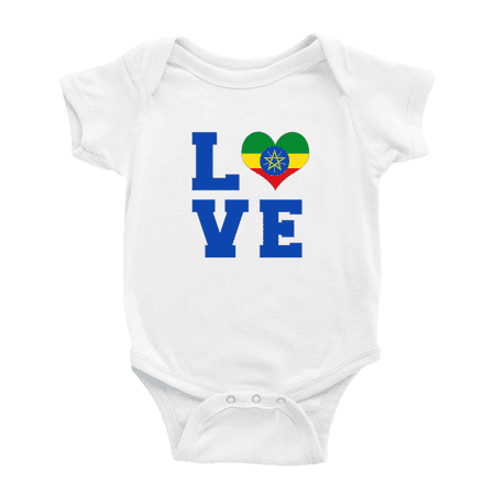 Love Ethiopia Flag Heart Baby Rompers Bodysuit (White 3-6 Months)