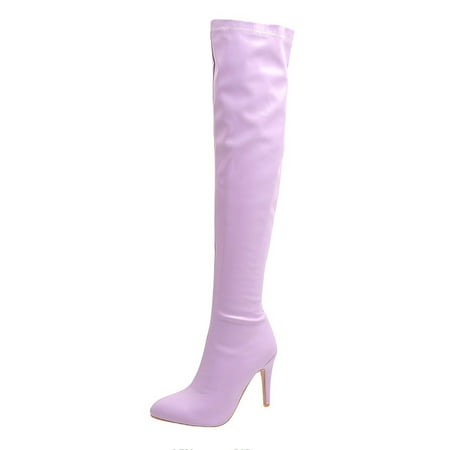

Boots for Women Clearance Deals! Verugu Sexy Fall Thigh High Heel Boots Over-the-Knee Boots Women Shoes Sexy Autumn Winter Pointed Thin High-heeled Women s Boots Purple 43