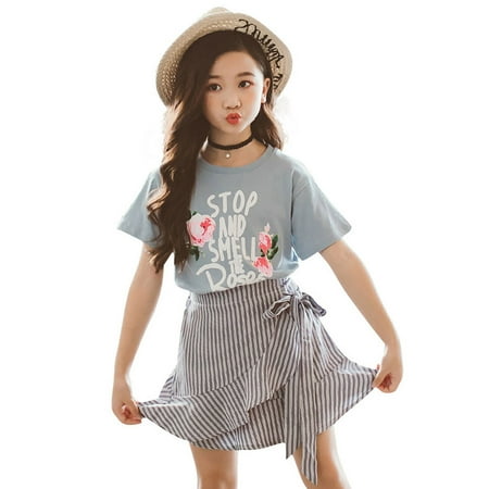 DNDKILG 可用词 Girls 2 Piece Short Sleeve Summer Outfits Clothes Set Letter Print Floral T Shirts and Striped Skirt Set with Blue 3Y-14Y 120
DNDKILG 可用词 Girls 2 Piece Short Sleeve Summer Outfits Clothes Set Letter Print Floral T Shirts and Striped Skirt Set with Blue 3Y-14Y 120