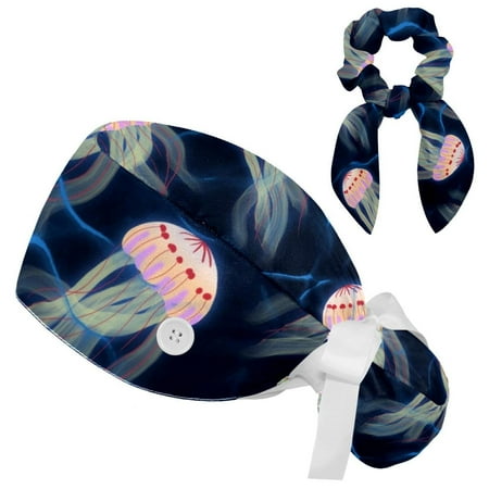Working Cap with Buttons and Sweatband Scrub Hat Bouffant Caps with Scrunchie Jellyfish Tie Back Hats
Working Cap with Buttons and Sweatband Scrub Hat Bouffant Caps with Scrunchie Jellyfish Tie Back Hats