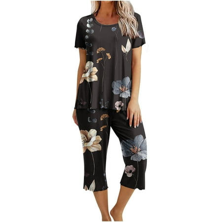 Brglopf Women s 2 Piece Pajama Set Short Sleeve Floral Print Sleepwear Tops Capri Pants Casual Loungewear Pjs Sets with Pockets
Brglopf Women s 2 Piece Pajama Set Short Sleeve Floral Print Sleepwear Tops Capri Pants Casual Loungewear Pjs Sets with Pockets