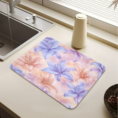 Lavender Tones Depicting Blooming Lilies Drying Mat Diatomaceous Earth Super Absorbent Non-slip Rubber Sole Heat Resistant 230 Degrees Fahrenheit 15.7×11.8in
Lavender Tones Depicting Blooming Lilies Drying Mat Diatomaceous Earth Super Absorbent Non-slip Rubber Sole Heat Resistant 230 Degrees Fahrenheit 15.7×11.8in