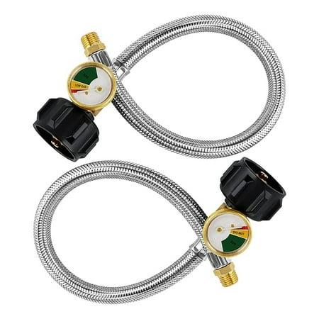15 Inch RV Propane Hose Pigtail with Gauge for 5-40Lb Tanks - Stainless Braided Propane Hose Quick Connect
15 Inch RV Propane Hose Pigtail with Gauge for 5-40Lb Tanks - Stainless Braided Propane Hose Quick Connect