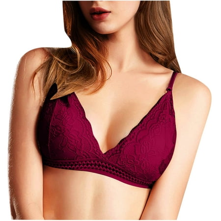 

Black and Friday Deals VERUGU Sexy Bras for Women Fashion Lace Breast Wrap Beauty Back Breathable Hollow Out Bra Underwear without Underwire Wine M