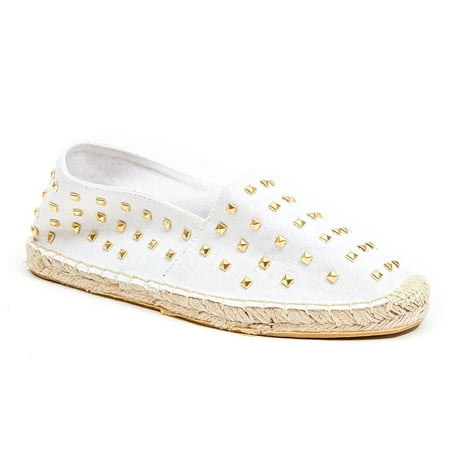 French Blu STUD MUFFIN WHITE GOLD STUDDED ESPADRILLES EDGY SUMMER FLAT (10)