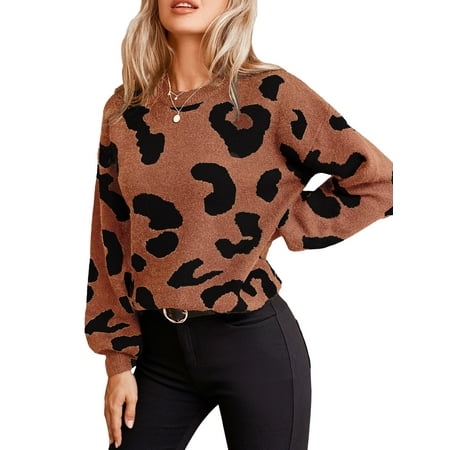 CUPSHE Women's Leopard Print Puff Sleeve Sweater