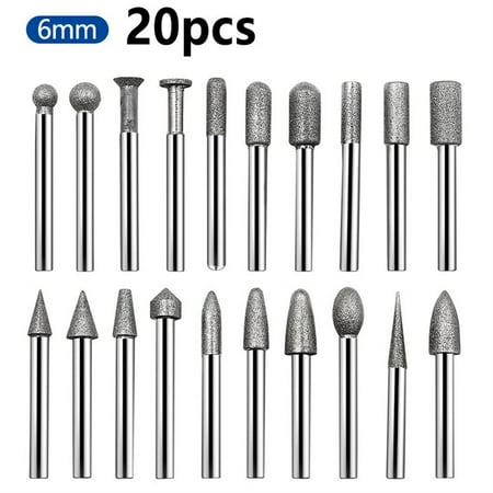 RANMEI Diamond grinding head 20pcs 6mm shank grinding needle emery grinding rod