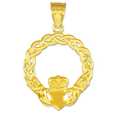 14k Gold Classic Braided Claddagh Charm Pendant
