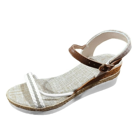 Platform Sandals for Womens Ladies Weave Open Toe Buckle Strap Slope Heel Thick Soled Wedges Roman Sandals
Platform Sandals for Womens Ladies Weave Open Toe Buckle Strap Slope Heel Thick Soled Wedges Roman Sandals
