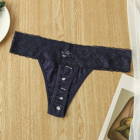 Qazqa Womens Lce Low Waist Through Waist Bikini Brief Underwear Thong Navy M