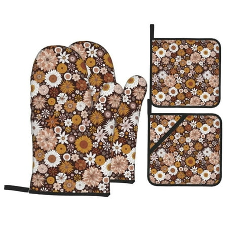 Oven Mitts and Pot Holders Sets 4 pcs - Sunflowers Eye Heat Resistant Silicone Oven Gloves with Non-Slip Silicone Surface and hot pads for kitchen Baking Cooking BBQ 
Oven Mitts and Pot Holders Sets 4 pcs - Sunflowers Eye Heat Resistant Silicone Oven Gloves with Non-Slip Silicone Surface and hot pads for kitchen Baking Cooking BBQ