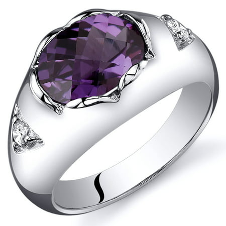 Peora 2.50 Ct Created Alexandrite Engagement Ring in Rhodium-Plated Sterling Silver