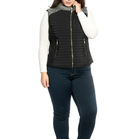 Ladies Plus Size Quilted Vest w/ Cotton-Melange Shoulder top