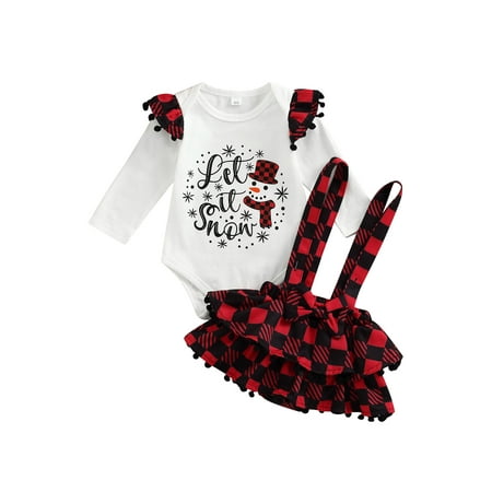 Lieserram 2Pcs Baby Girl Christmas Outfits Long Sleeve Ruffle Bodysuit + Buffalo Plaid Suspender Skirt Set
Lieserram 2Pcs Baby Girl Christmas Outfits Long Sleeve Ruffle Bodysuit + Buffalo Plaid Suspender Skirt Set