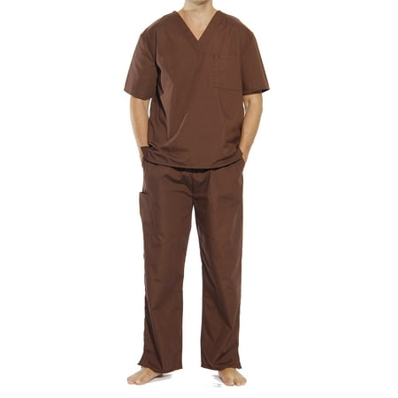 Tropi Unisex Scrub Sets Medical Scrubs Mens Scrubs (Chocolate Small)