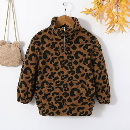 CHAOLEI Toddler Girls Leopard Fleece Coat Long Sleeve Turtleneck Sweater Pullover Top Sweatshirt Warm Fall Winter Outwear -Brown 5-6 Years
CHAOLEI Toddler Girls Leopard Fleece Coat Long Sleeve Turtleneck Sweater Pullover Top Sweatshirt Warm Fall Winter Outwear -Brown 5-6 Years