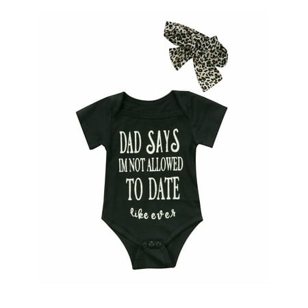 Newborn Baby Girls Romper Bodysuit Jumpsuit Leopard Headband Outfits Clothes Set