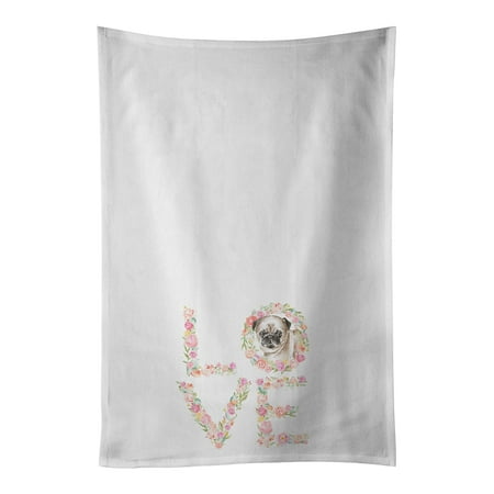 Pug #5 LOVE White Kitchen Towel Set of 2 19 in x 28 in