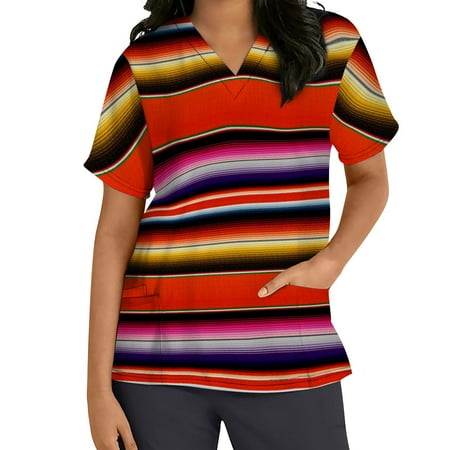Nurse Scrubs For Women Stripe Print Graphic Casual Loose Scrub Tops Trendy Short Sleeve v Neck Working Uniform
Nurse Scrubs For Women Stripe Print Graphic Casual Loose Scrub Tops Trendy Short Sleeve v Neck Working Uniform