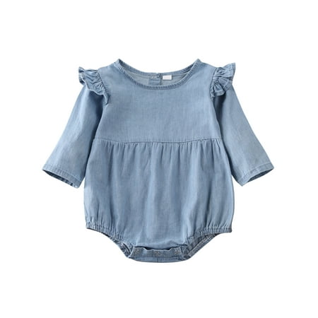Frobukio Baby Girl Long Sleeve Denim Bodysuit Set 0-18 Months 
Frobukio Baby Girl Long Sleeve Denim Bodysuit Set 0-18 Months