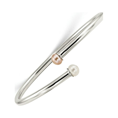 Designer Sterling Silver Stering Children's 5-5.5Mm Pink/White Flexible Bangle (Length=6) (Width=3) Made In Canada