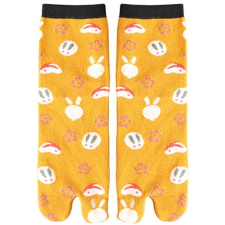 Women Split Toe Kimono Tabi Crew Socks Cute for Cat Floral Print Flip Flop Hosie