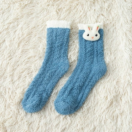 ertutuyi women thicken warm cute sleeping home floor plush furry socks navy