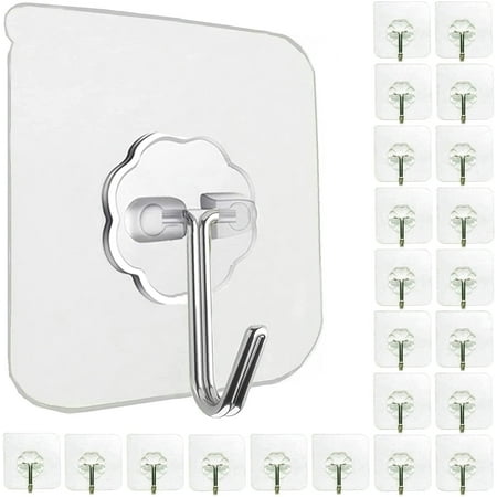 southwit Wall Hooks for Hanging 33lb(Max) Heavy Duty Self Adhesive Hooks 24 Pack Transparent Waterproof Sticky Hooks for Keys Bathroom Shower Outdoor Kitchen Door Home Improvement Utility Hooks