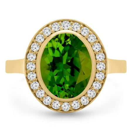 Majesty Diamonds MD190413-4 3.75 CTW Oval Green Peridot Bezel Set Halo Cocktail Ring in 14K Yellow Gold - Size 4