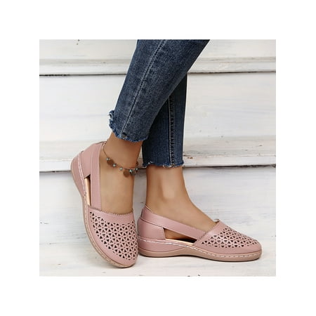 Lacyhop Women Loafers Slip-on Sandals Round Toe Breathable Shoes Flats