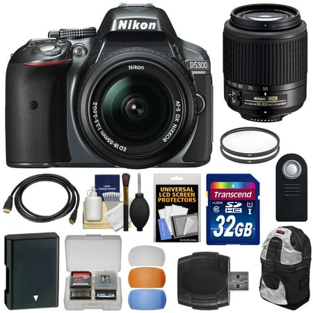 Nikon D5300 Digital SLR Camera & 18-55mm G DX II AF-S Zoom (Grey) with 55-200mm DX AF-S Lens + 32GB Card + Battery + Backpack + Filters Kit Nikon D5300 Digital SLR Camera & 18-55mm G DX II AF-S Zoom (Grey) with 55-200mm DX AF-S Lens + 32GB Card + Battery + Backpack + Filters Kit