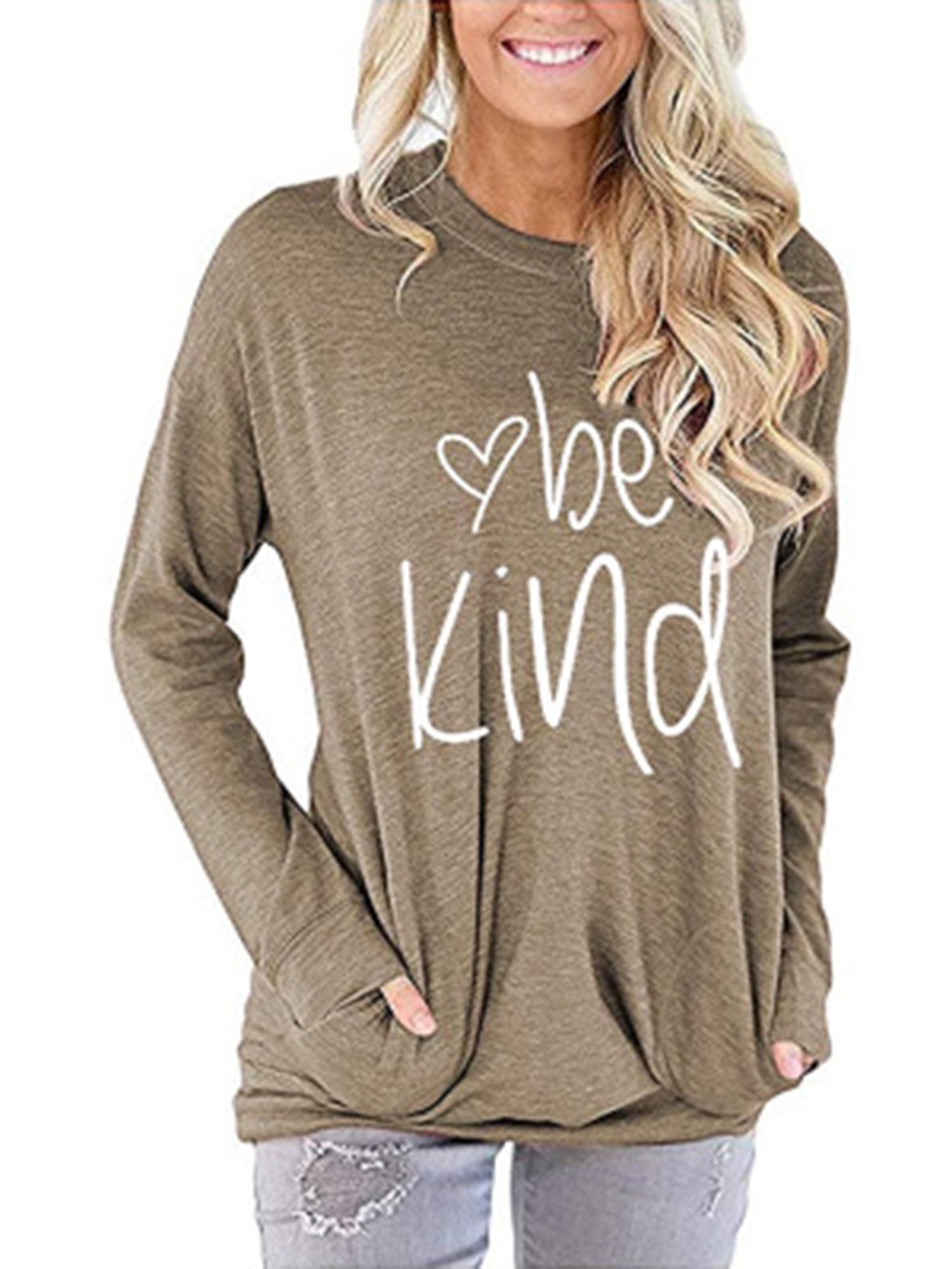 Ukap Casual Pullover Sweatshirts For Women Loose Round Neck T Shirts