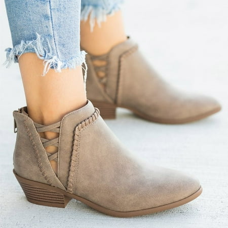 Cuhas Cowboy Boots for Women Ankle Bare Round Toe Hollow Bare Square Heel Short ies Cowgirl Boots