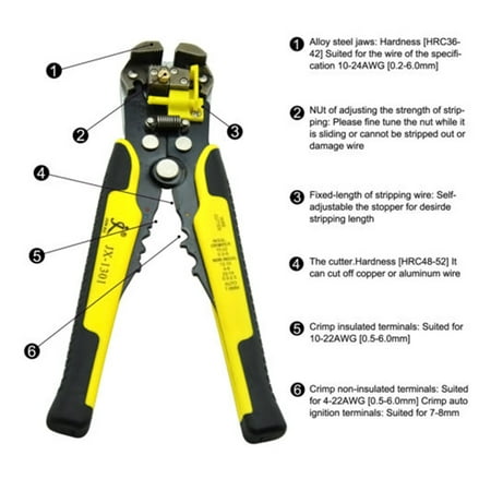 

FRCOLOR Wire Stripper Self-adjusting Cable Cutter Crimper Automatic Stripping Tool Cutting Pliers Tool for Industry AWG10-24 (Yellow)