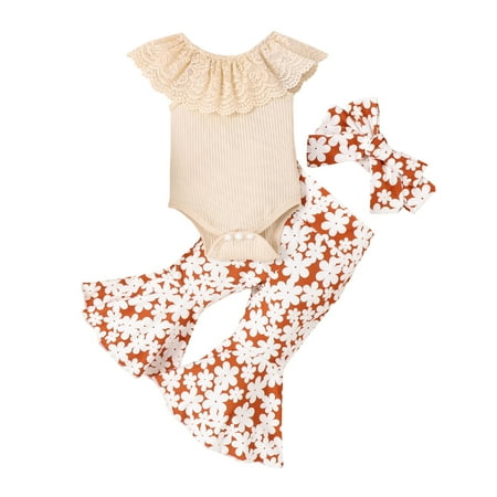 Toddler Girls Sleeveless Lace Ribbed Romper Bodysuit Floral Printed Bell Bottoms Pants Headbands Outfits Infant Baby Fashion Dailywear Child Clothing
Toddler Girls Sleeveless Lace Ribbed Romper Bodysuit Floral Printed Bell Bottoms Pants Headbands Outfits Infant Baby Fashion Dailywear Child Clothing