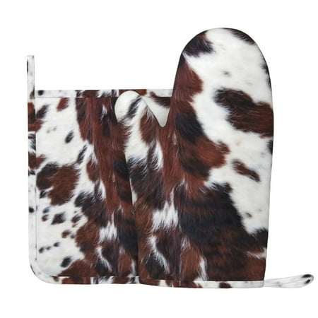 Cowhide Oven Mitts and Pot Holders Set Farm Highland Cow Skin Print Resistant Non-Slip BBQ Baking Gloves Kitch Potholder Mat
Cowhide Oven Mitts and Pot Holders Set Farm Highland Cow Skin Print Resistant Non-Slip BBQ Baking Gloves Kitch Potholder Mat