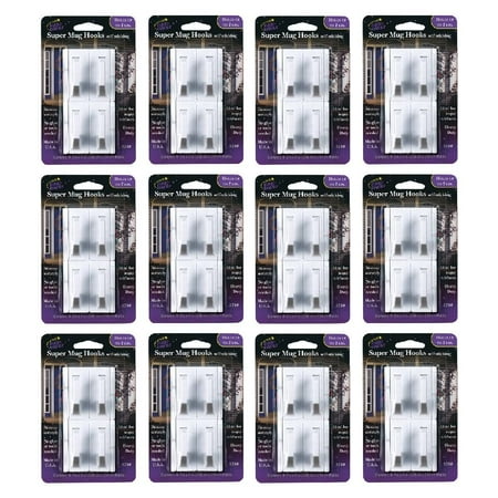 Magic Mounts Super Mug Hooks Adhesive Heavy Duty Hangers White 4 Count 12-Pack