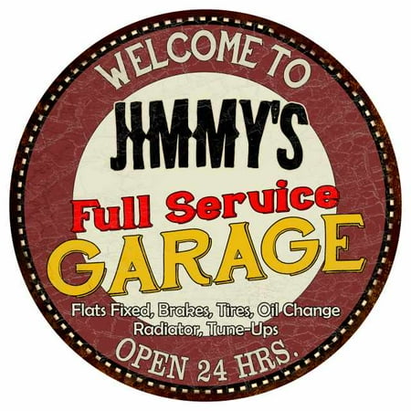 Jimmy's Full Service Garage 14" Round Metal Sign Man Cave Décor 100140037187