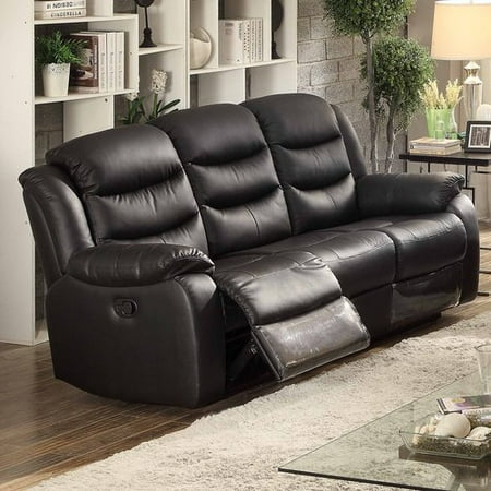 AC Pacific Bennett Black Leather Transitional Reclining Sofa